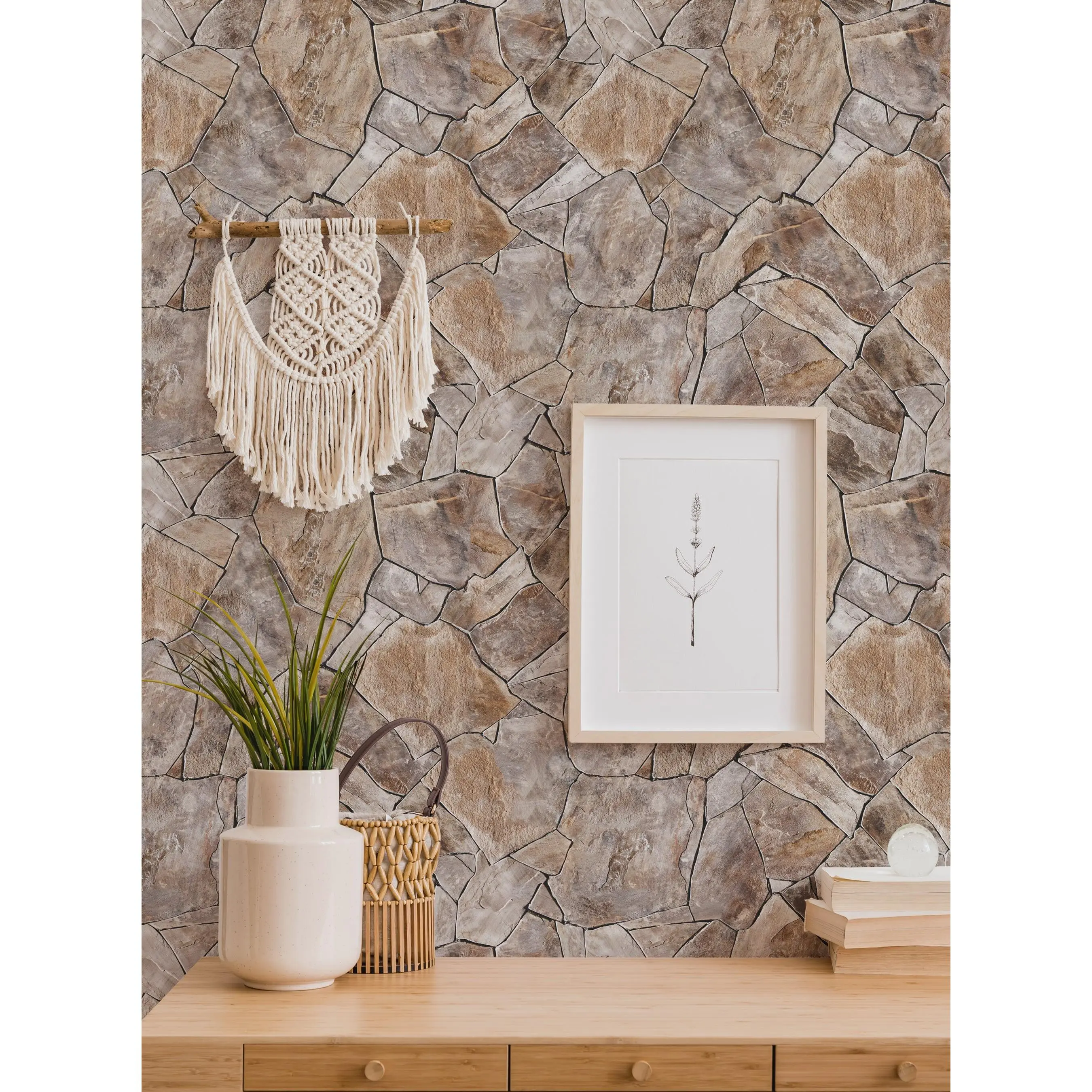 Split Stone Mosaic Faux Stone Peel-Stick Vinyl Wallpaper - Textured Wallpaper, Renter-Friendly Rectangular Roll, Accent Wall Backsplash Home Improvement Wall Covering