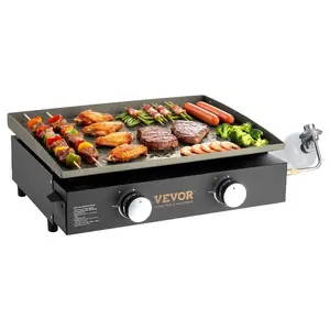 VEVOR Commercial Griddle, 16.9 Heavy Duty Manual Flat Top Griddle, Countertop Gas Grill with Non - Stick Cooking Plate, Steel Natural Gas Griddle, 2 - Burners Restaurant Portable Grill - 22, 000 BTU