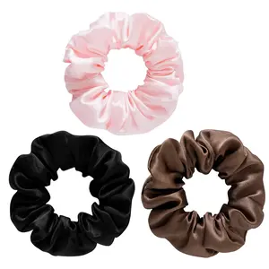Silk Scrunchies for Women -  Mulberry Silk Hair Ties, 3 Pack, No  Elastic Ponytail Holders (Brown, Black, )
