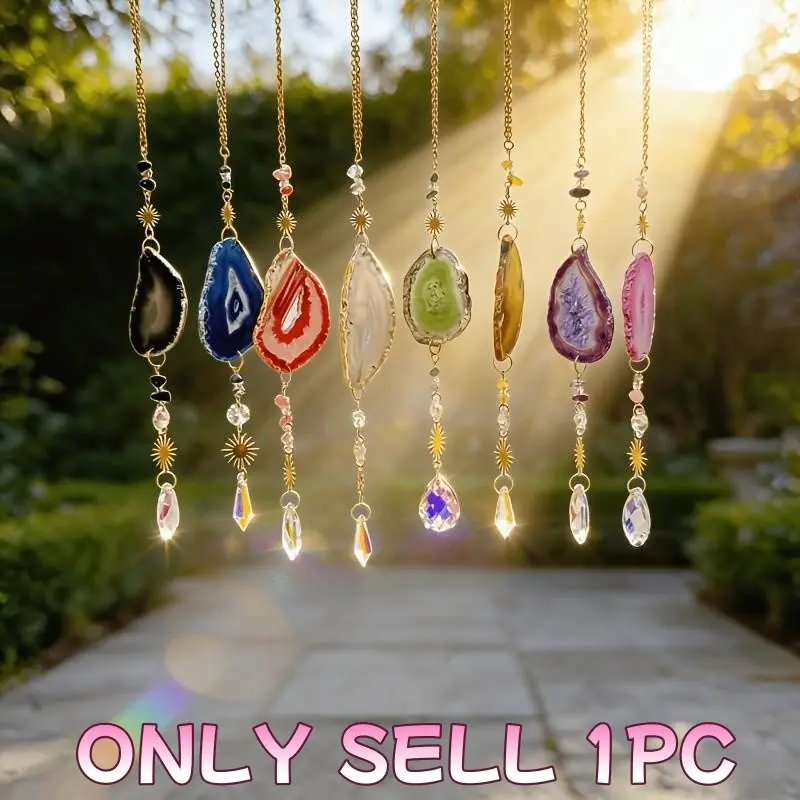 Crystal Sun Catcher Mirror Reflector, Blue Agate Crystal, Indoor Outdoor Garden Versatile Hanging Home Decor, Christmas Gift, Meditation Yoga