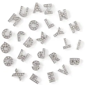 52PCS 8mm Full Rhinestone Alphabet Charms A-Z DIY Alloy Letter Beads for Bracelets Necklaces Jewelry Making Shiny Silver Chrome Crystal Name Initial Charms