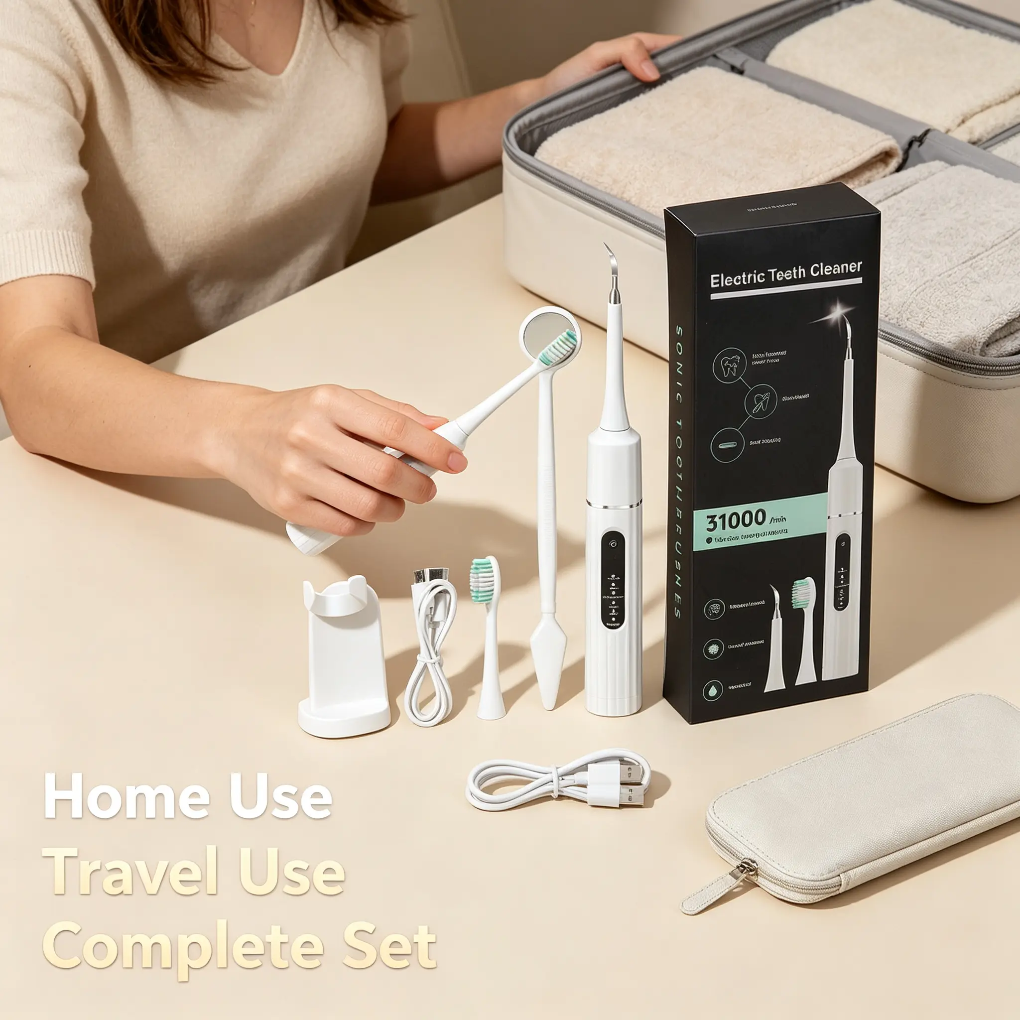 Electric Teeth Cleaner 31000 Model - Cleaner Teeth Complete Set with USB Recharge, Multi Attach - Home/Travel Use At Home Dental Oral Care Appliance