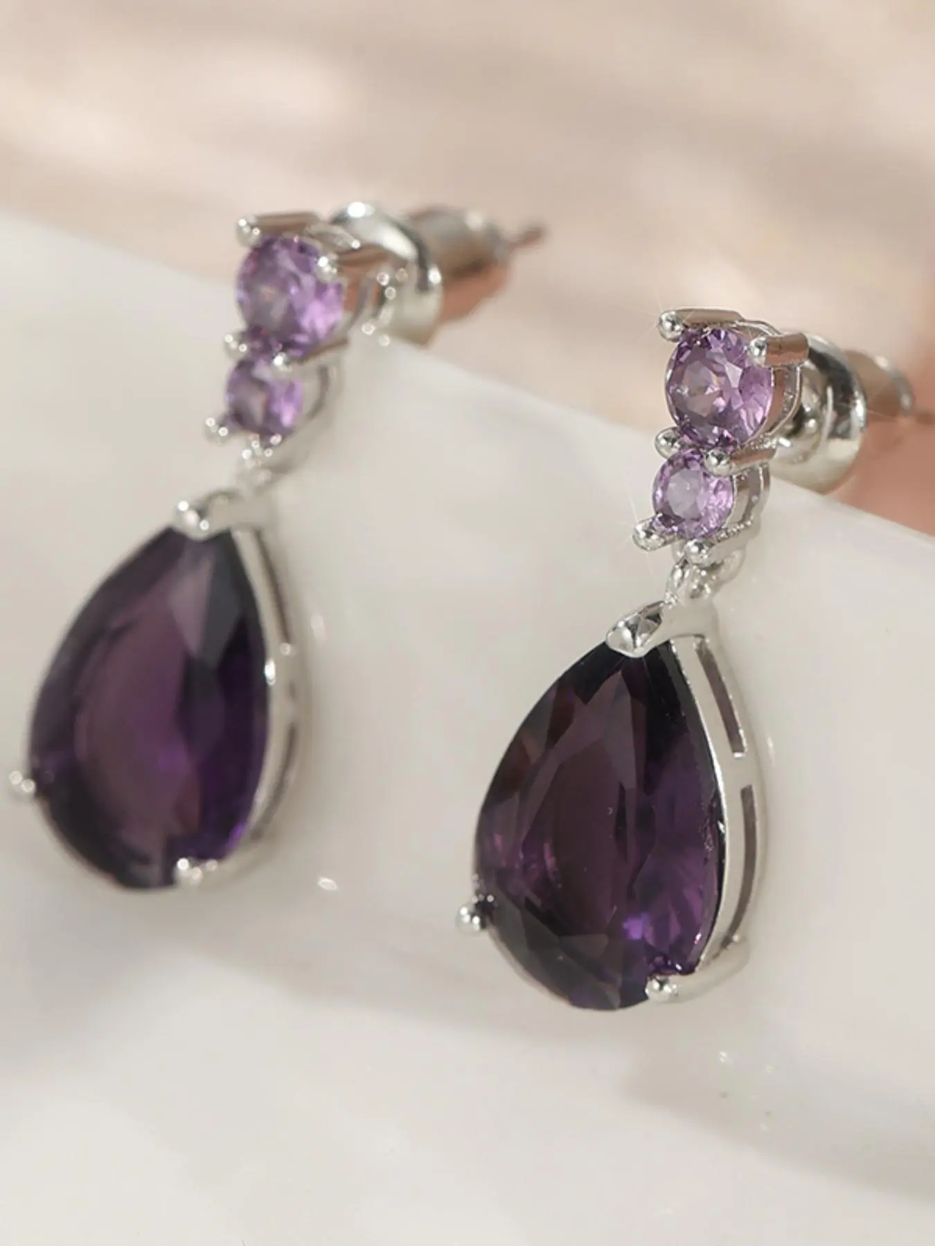 Amethyst Decor Dangle Earrings, Zircon Inlaid Earrings for Women, Fashion Jewelry for Party, Daily Decor, Trendy All-match & Exquisite Jewelry for Birthday Gift, Dangle Hoop Earrings, Dangling Earrings