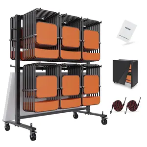 Spring new arrivals Folding Chair Cart, Double Layer Mobile Stackable Chair Dolly, Storage Rack Trolley with 530 Lbs Capacity to Store 84 Chairs, Heavy Duty Iron Chairs Holder with 4 Casters, 2 Elastic Cords