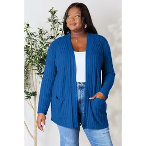 Basic Bae Full Size Ribbed Open Front Cardigan with Pockets