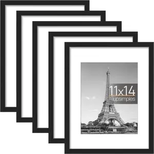 11x14 Picture Frame Set of 5, Display Pictures 8x10 with Mat or 11x14 Without Mat, Wall Gallery Photo Frames