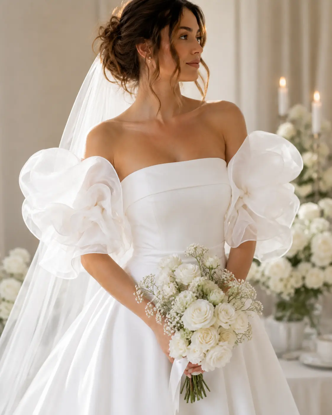 White Organza Arm Covers for Brides – Puffy Sleeves – Removable Arm Sleeves – Wedding Dress Accessories – Off Shoulder Romantic Sleeves