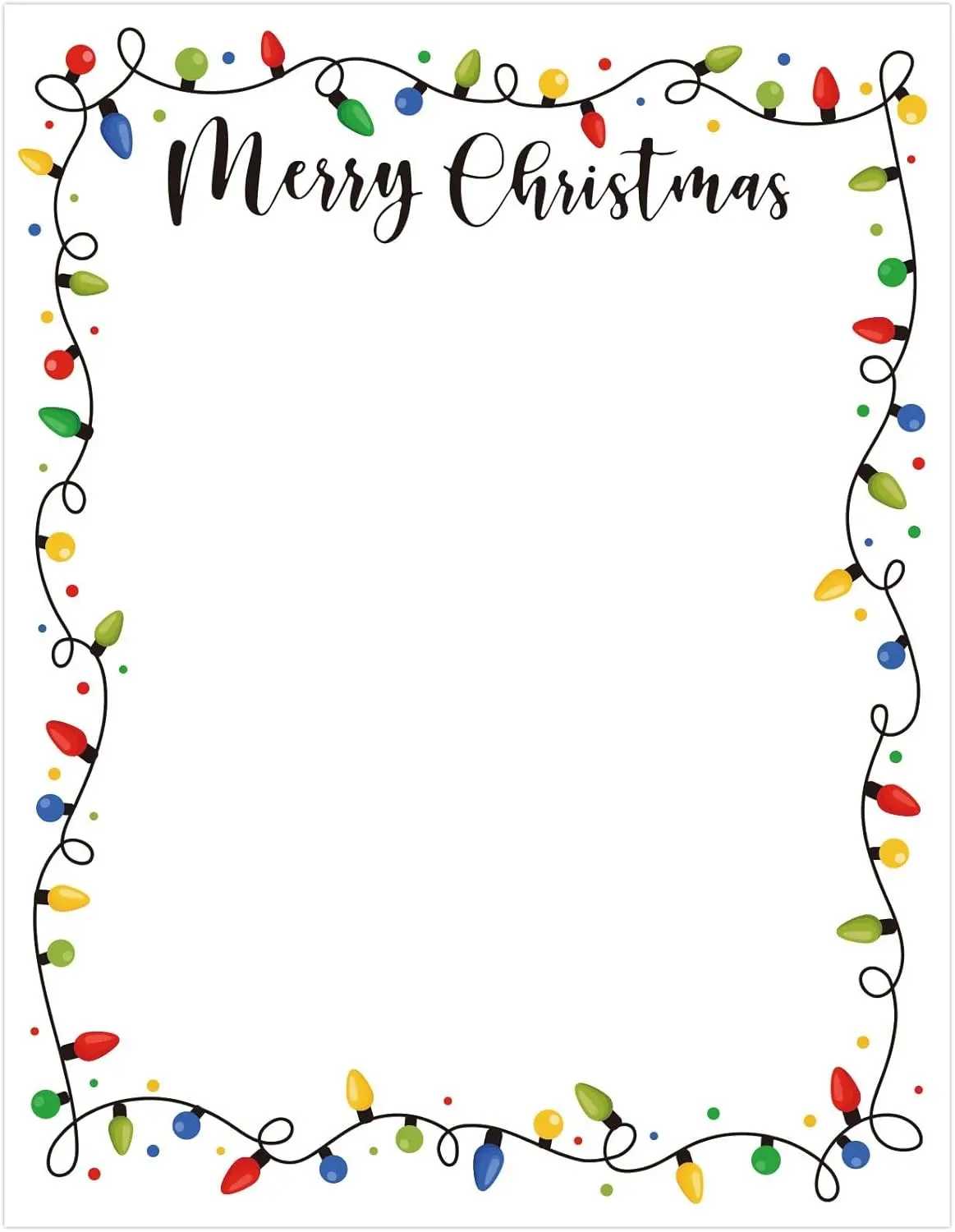 80Pcs Colorful Christmas Xmas Light Bulb Border Decorative Writing Paper Letterhead for Notes Greeting Cards Invitations Office School Printing, 8.5 x 11 In