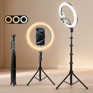 12" Ring Light with 63" Tripod Stand and Phone Holder Kit, Dimmable LED Fill Light with 3 Modes for Selfies for Video Recording, Makeup, Live Stream, Dimmable LED Selfie Ring Light Tripod for iPhone#SummerVibes