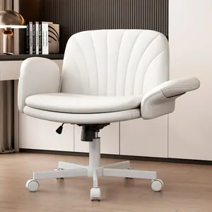 【Black Friday Special】Vonesse Criss Cross Chair, Vanity Chairs with Adjustable Armrests, Makeup Chair with PU Leather and Side Pockets Design, Comfortable Computer Office Desk Chairs for Home, Bedroom V400