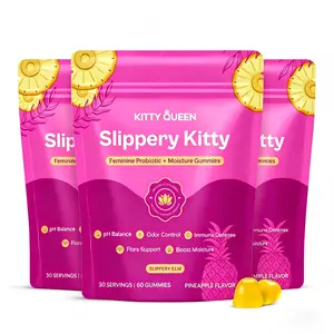 Women Odor Control Probiotic Gummies, Slippery Elm Bark Supports Healthy Vaginal Flora, Prebiotics Boost Digestive Health Natural Lactobacillus Feminine Probiotic Gummies, Pineapple 60ct