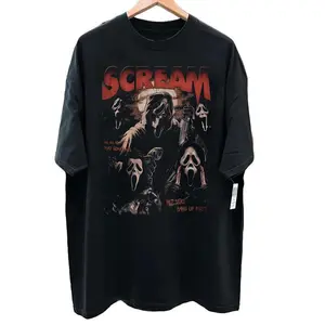 Vintage Scream 90s Graphic Tees Menswear Top Cotton Soft Collar Polyester Streetwear Hoodie Ribbed Fabric T-Shirt