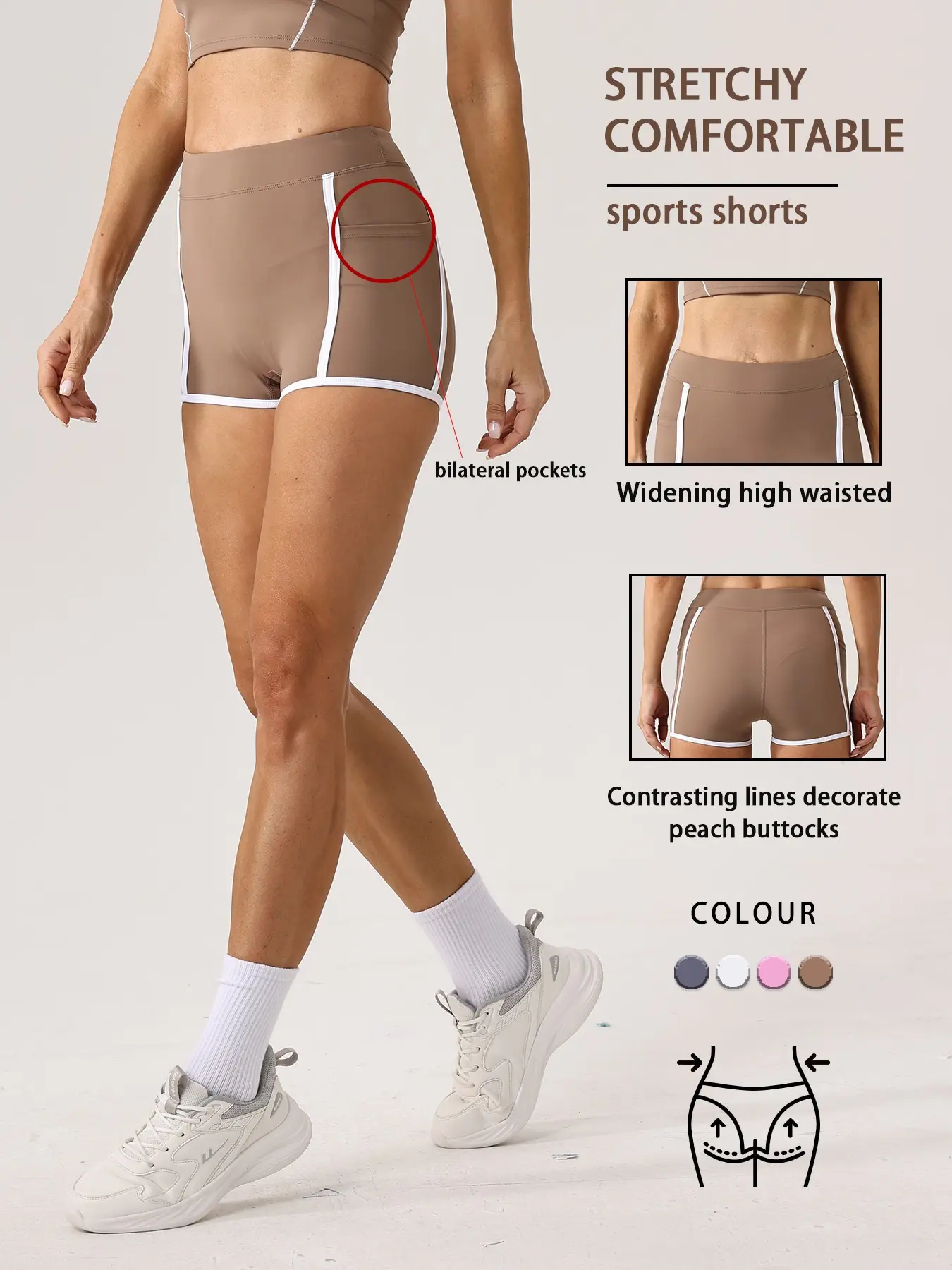High-Waisted Cycling Shorts with Side Pockets, Stretchy Yoga Shorts for Abdominal Control and Butt Lift, Casual Sportswear