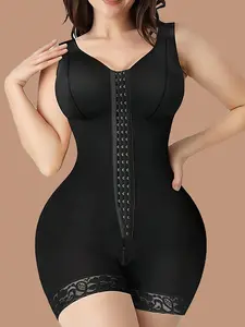 Shapewear Full Body Shaper for Women – High Compression Postpartum Slimming Shapewear with Bust Support and Brooches – Tummy Control Fajas Colombianas Girdle for Belly Shaping and Smooth Curves Womenswear Black Minimalist