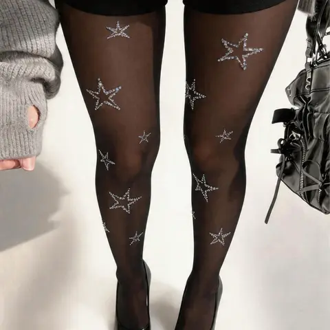 Women's Sheer Pantyhose, Rhinestone Star Decorated Leggings, Sexy Minimalist Style Tights, Fashionable Stockings for Spring/summer, Underwear