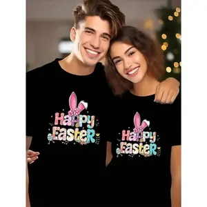 Happy Easter, Alphabet couple shirt, Beautiful Flowers Bunny Easter Couple Shirtt, Family Shirt, Fun Couple Shirt, Holiday Shirt, Easter Print, Lovely Couple Shirt