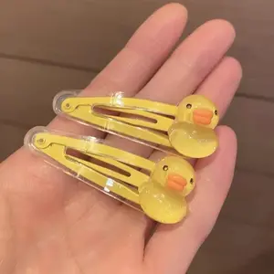 2pcs/Set Cute Cartoon Duck Hair Clips, Sweet Tulip Flower BB Hairpins for Girls, Transparent Yellow Duckling Side Bangs Accessories, Animal Shape Oblong Hair Barrettes for Teens 14+