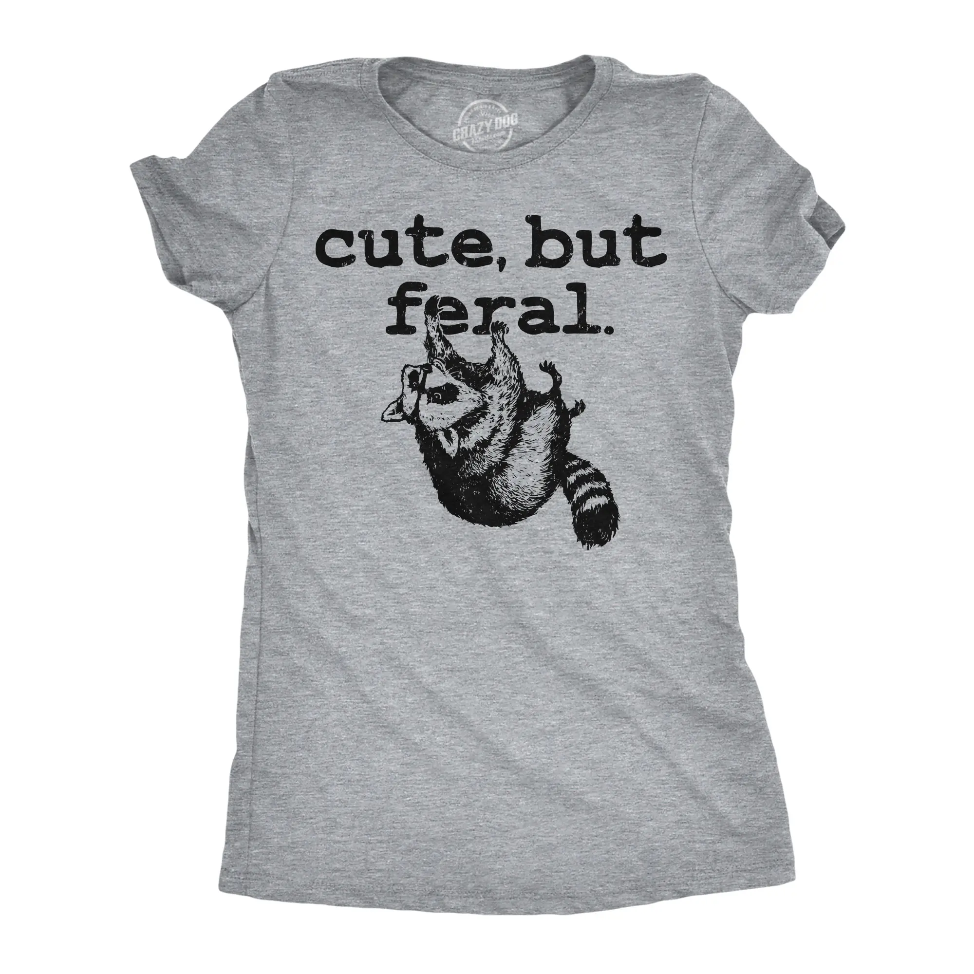 Womens Funny T Shirts Cute But Feral Sarcastic Raccoon Graphic Novelty Tee for Ladies Funny Womens T Shirts Cute Vintage Fashion Casual Ladies T-Shirt Gift Sarcastic Tops for Women Funny Animal Top Women's Light Grey