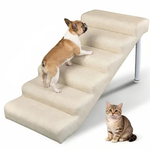 Lilypelle Adjustable Anti-Skid Dog Stairs - Multi-Size, Durable Solid Wood Frame, Water-Resistant Faux Linen (Spill-Handling), High-Resilience Foam Cushioning, Joint-Friendly for Small-Large Dogs, S-3-Steps(11.8, Easy Bed/Couch Access, Quick Assembly fami