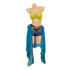 Women's Britney Slave Costume, Blue Stage Performance Dress, Dance with Snake Bra & Shorts, Perfect for Halloween & Carnivals