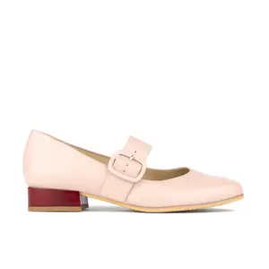 Bliss - Pink Women's Designer Mary Jane Flat Shoe Handcrafted in Italian Leather with Soft Light Pink Color and 3/4" Heel