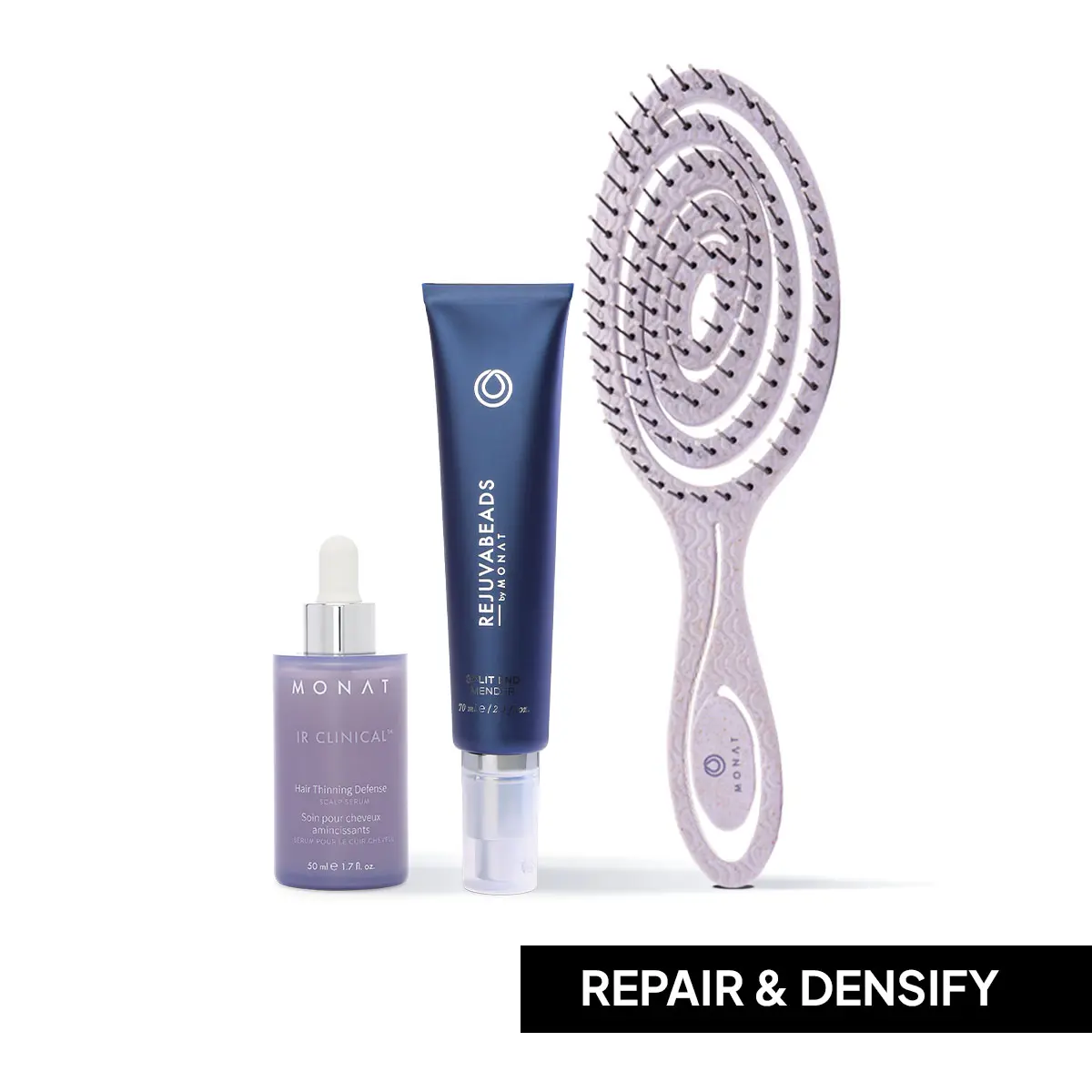 Scalp to Ends Duo – Hair Thinning Defense Serum & Split End Repair Treatment Set plus FREE Brush