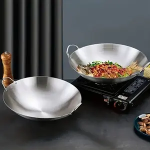 Commercial Grade Stainless Steel Frying Pan, Thickened Dual Handles, Coated Surface, Suitable for Induction & Gas Stoves