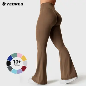 YEOREO Women's High Waisted Ruched Sports Flare Leggings, V-Cross Snatched Waist Bootcut, Booty Lifting Spandex for Gym, Sports Bottoms, Gym Outfits
