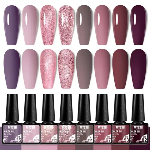 MTSSII 8pcs Nude Pink Glitter Nail Polish Set, Super Shiny Long Lasting UV Gel Polish, Gel Shine Finish, for Home Saon Nail Art Manicure Nail Care Festival Gift Uv Light Gel, Gel Nail Polish Kit