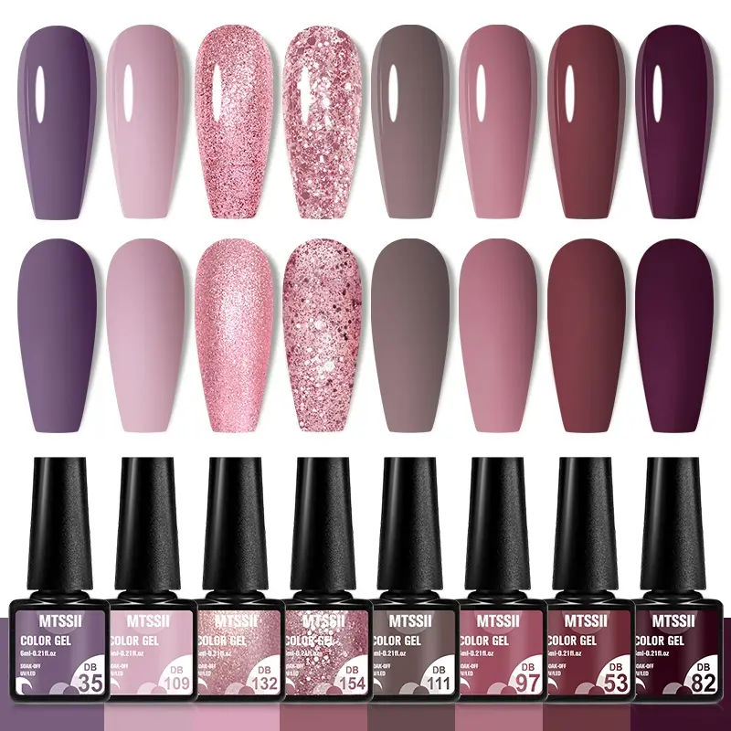 MTSSII 8pcs Nude Pink Glitter Gel Nail Polish Set, Super Shiny Long Lasting UV Gel Polish, for Home Saon Nail Art Manicure Nail Care Festival Gift Uv Light Gel, Gel Nail Polish Kit