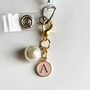 Personalized Letter Charm Faux Mini Pearl Badge Reel Charm BADGE REEL NOT INCLUDED