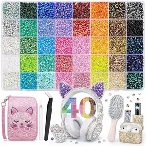 40 and 40000Pcs  Colors Jelly Rhinestones with Kit Tools for Bedazzling  Multicolor Resin Flatback Gems for Diamond Art Bedazzler Kit, for Crafting Book Shoes Nail Art