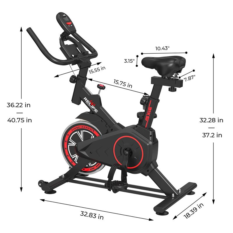 Relife Stationary Exercise Bike Fully Adjustable Indoor Cycling Bike with Comfortable Seat, Silent Belt Drive, LCD Monitor, and 330LBS Capacity for Home Cardio Workouts