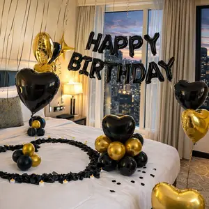 47PCS Birthday Balloon Decoration Set, Happy Birthday Foil Letter Balloons with Heart Balloons and Latex Balloons for Bedroom Decor, Hotel Room Surprise, Party Backdrop and Celebration Setup
