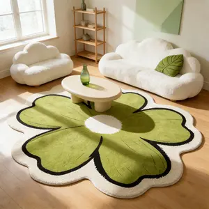 Floral Irregular Carpet, Modern Cream Style Living Room Sofa Coffee Table Mat, Luxurious French Room Decor Rug, Hand Wash Only