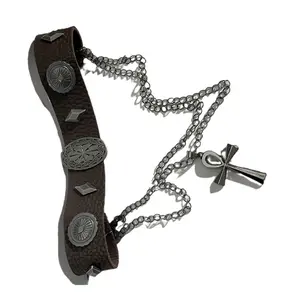 Vintage Punk Style Choker Necklace With Crosses and Roman Studs