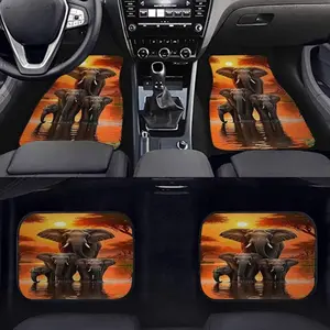 4-Piece Elephant 2D Print Car Mats, Non-Slip, Easy Clean, Durable Polyester, All-Season, Suitable for Suv, Truck, Car, Multi-Vehicle Use