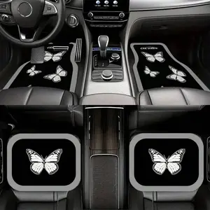 Butterfly Print Car Floor Mats Set of 4, Universal Fit Polyester Mats, Easy to Clean, All Weather Use, Suitable for Cars Trucks Suvs, Car Interior Accessories Girls, Truck Accessories