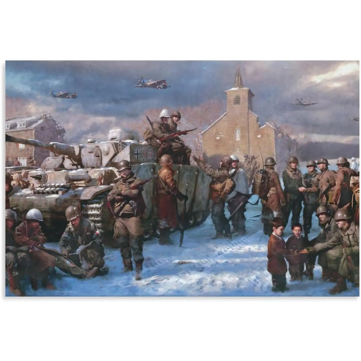 WWII Bastogne 101st Airborne Division Art Vintage Painting Poster (5) Bedroom Office Room Printed Canvas Poster Wall Art Decoration Painting Aesthetic Poster