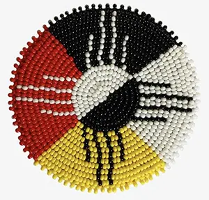 Handmade Beaded Rosette Medallion Patch Applique - Four Directions Design - 2.5 Inch Round