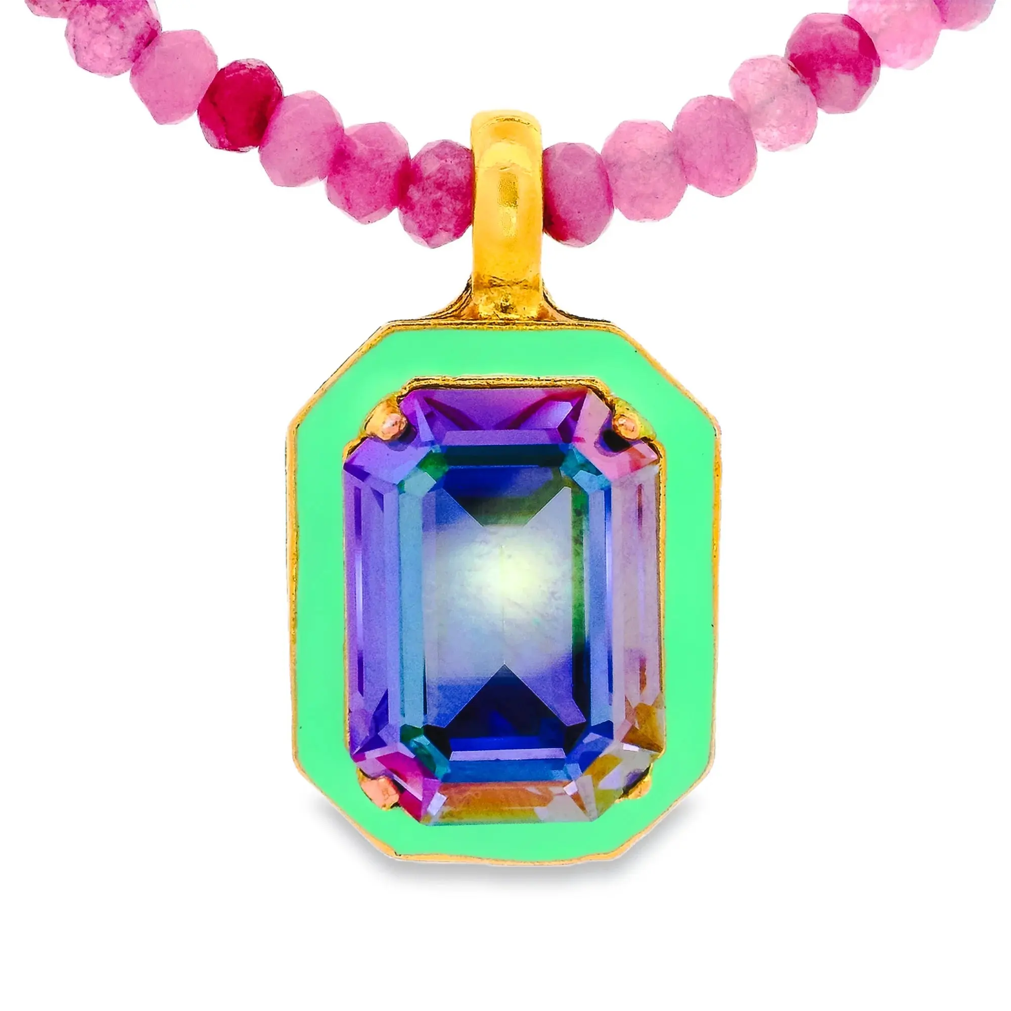 TOVA Dakota Non-Natural Crystal Necklace - Mint, Antique Gold, Beautiful Bead Details, Bold Color, Designed and Made in Canada, 17 Inches, Elevated Glam