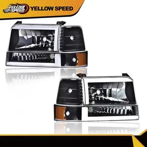 Dual LED DRL Amber Headlights Bumper Lamps Fit For 92-96 F150 F250 F350 Bronco