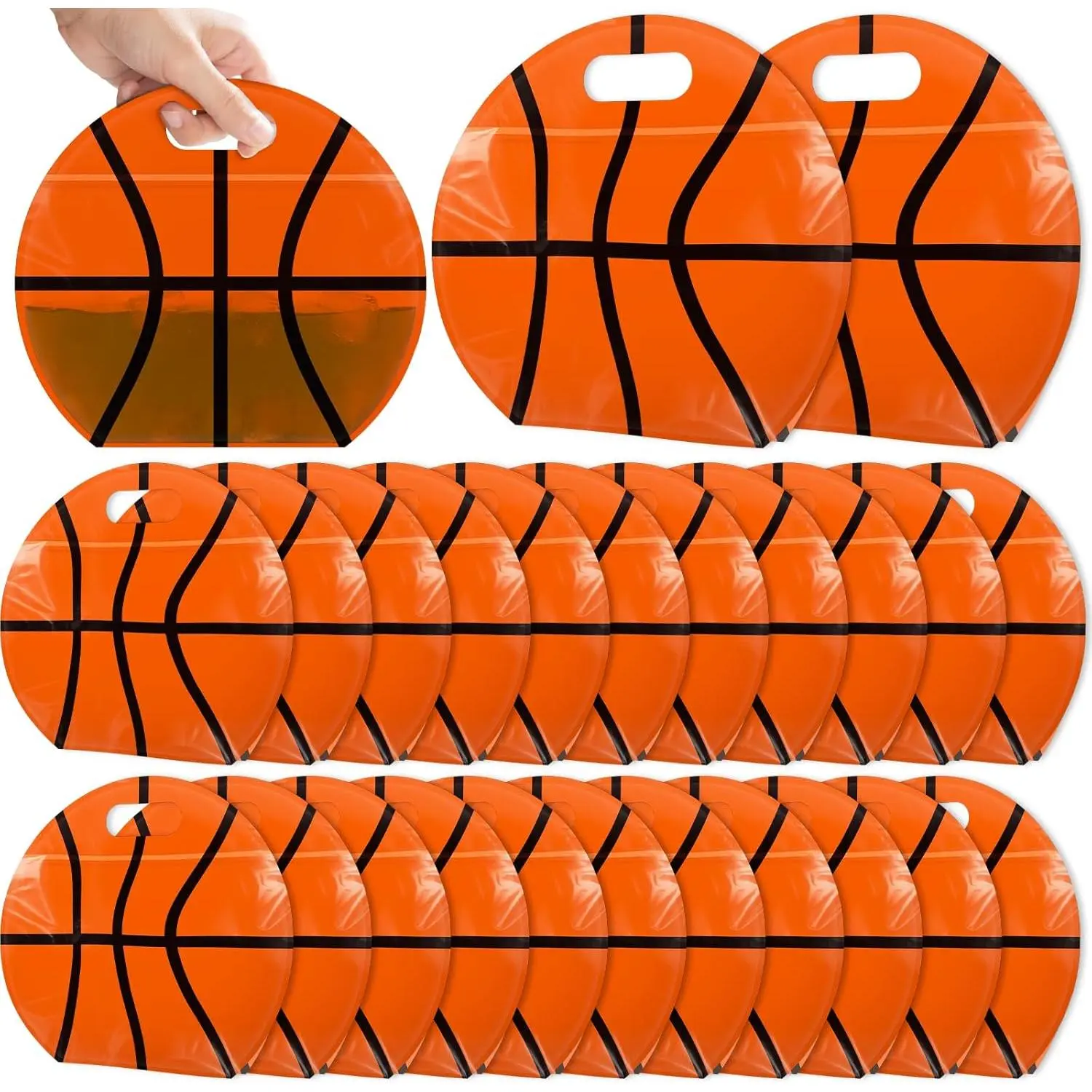 24 count Basketball Snack Bags with Handles  Sealed Stand-Up  Bags, Basketball Themed Party Favors Birthday Supplies for Team Practice/ Day, Gifts for Basketball Lovers, Players, Coaches