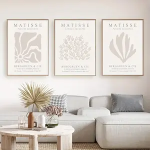 Beige Neutral Matisse Poster, Neutral Gallery Wall Art, Matisse Print Set of Three, Three Piece Wall Art, Vintage Museum Exhibition Art Poster, Canvas Painting Print, Gallery Wall Art Set Minimalism, Living Room Bedroom Wall Painting Poster Decoration, No