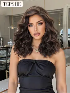 Topshe Short Highlights Lace Front Wig, Balayage Highlight Wigs, Natural Looking Wigs, 18 Inch Synthetic Fiber, Synthetic Material Wigs, Ideal for Daily Wear, Work, Vacation, Party, Christmas, Halloween