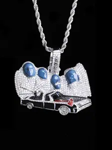 Iced Out Vintage Car Necklace Pendant Cuban Link Chain for Men Real Copper 5A Cubic Zirconia Gold Plated Hip Hop Jewelry