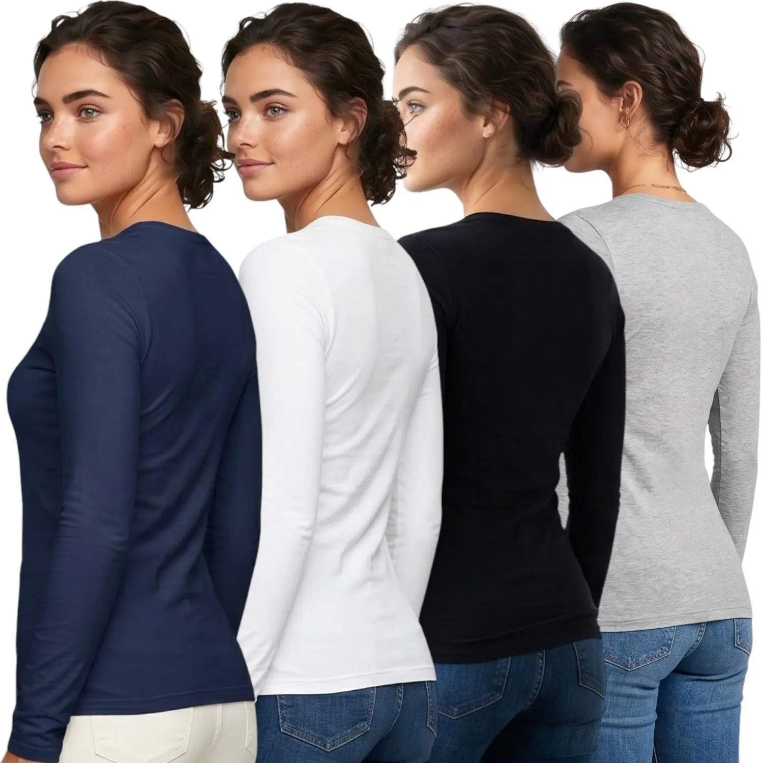 ToBeInStyle Women's Multi-Pack Cotton Spandex Long Sleeve Slim Fit T-Shirt