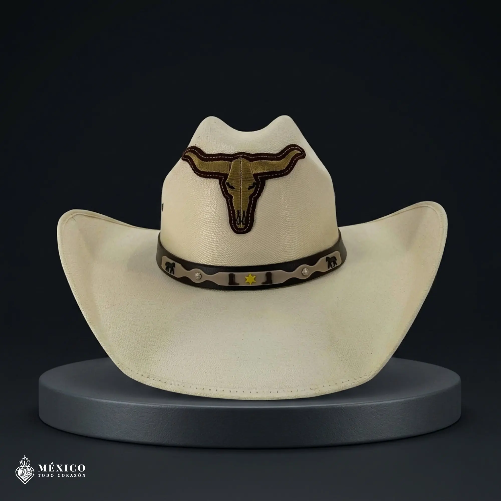 Mexican Embroidered Cowboy Hat for Men – Western Rodeo Straw Hat Leather (Size L)