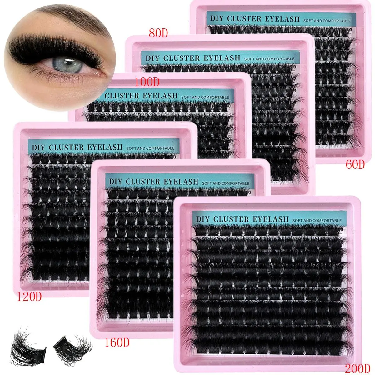 8D Luxury Plush DIY Cluster Lashes, Cosmetic False Lashes, Fluffy Eyelash Clusters, Mixed Lengths 10-20mm, D Curl Dense Reusable Dramatic Eyelashes for Beginners, Easy to Use