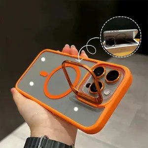 NUCWIN Transparent Magnetic Lens Bracket Phone Case for iPhone 17Air 17 16 15 14 13 12 Pro Max Plus MagSafe Lens Film Shockproof Cover Soft TPU Full Protection Anti-Knock phone case